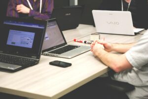 laptops in an office meeting